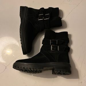 Vince Camino black Suede combat style boot with buckles size 7